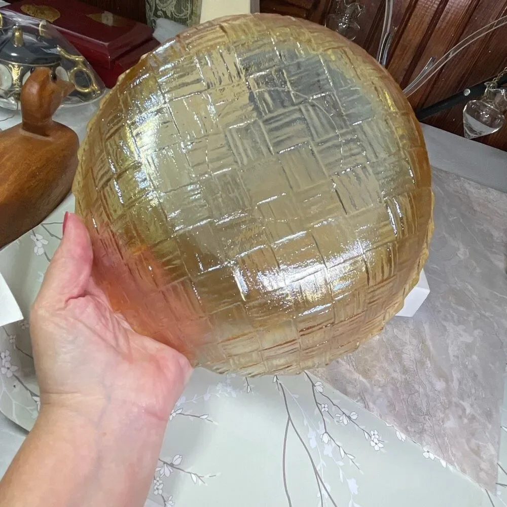 Vintage Indiana Glass Company marigold iridescent carnival glass basket weave bo